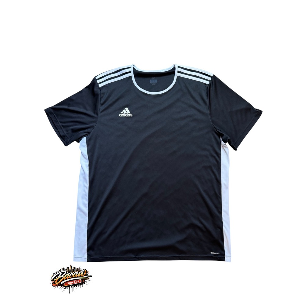 Adidas Mens Climalite Soccer Jersey Black White 3 Stripe Training Shirt 2XL